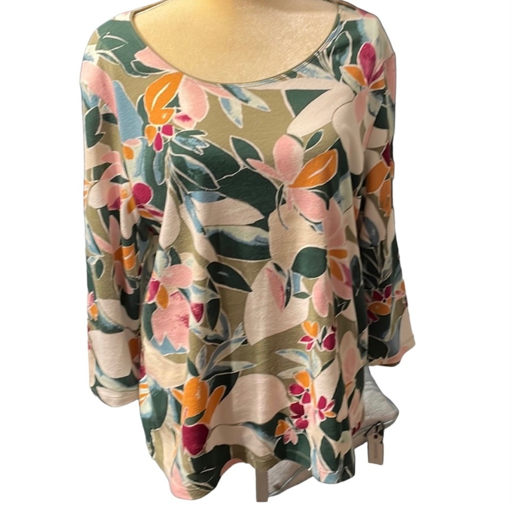 Macys Karen Scott floral quarter sleeve shirt Xl